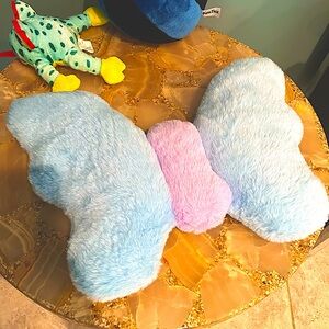 Butterfly shaped throw Pillow blue/pink 18x14